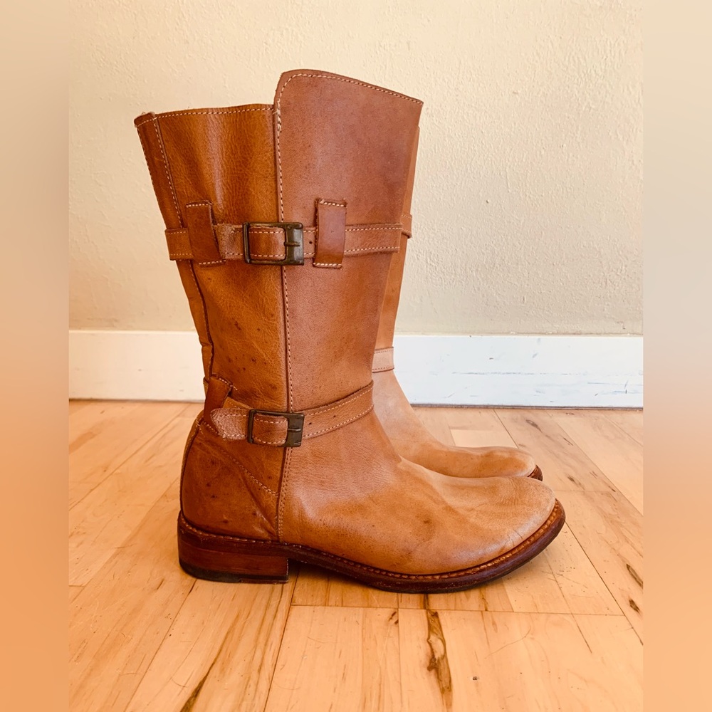 Bed Stu Leather Tan Cobbler Series Rustic Mid-calf Zipper Buckle Women’s Boots 6